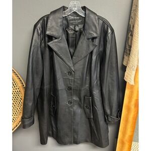 Centigrade Vintage Size 2X Womens Jacket 90s Black Gothic Leather Trench Coat